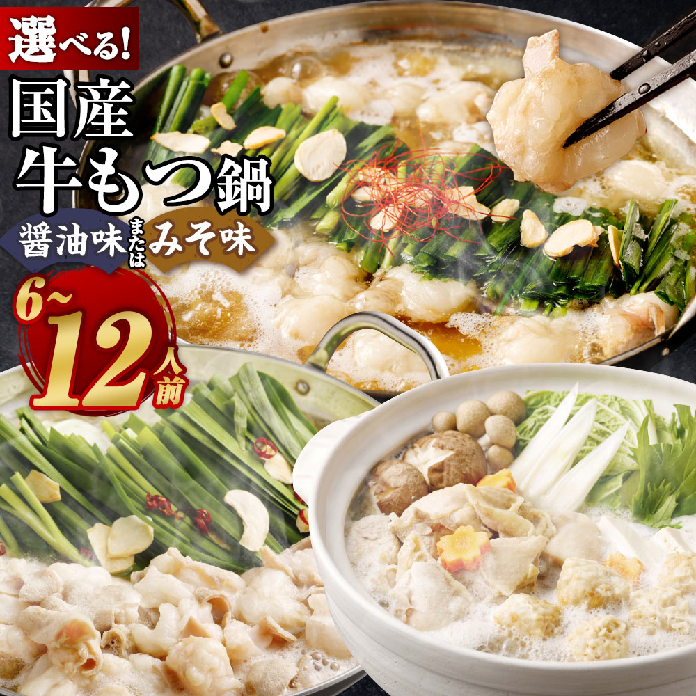 ★もつ100g追加★[選べる もつ鍋セット・配送月]国産牛もつ鍋 6人前/8人前/10人前/12人前 / 国産牛もつ鍋+水炊き 合計8人前/10人前 醤油味/みそ味 国産 小腸 ホルモン ちゃんぽん スープ もつ鍋セット モツ鍋 鍋セット 食べ比べ 冷凍 送料無料