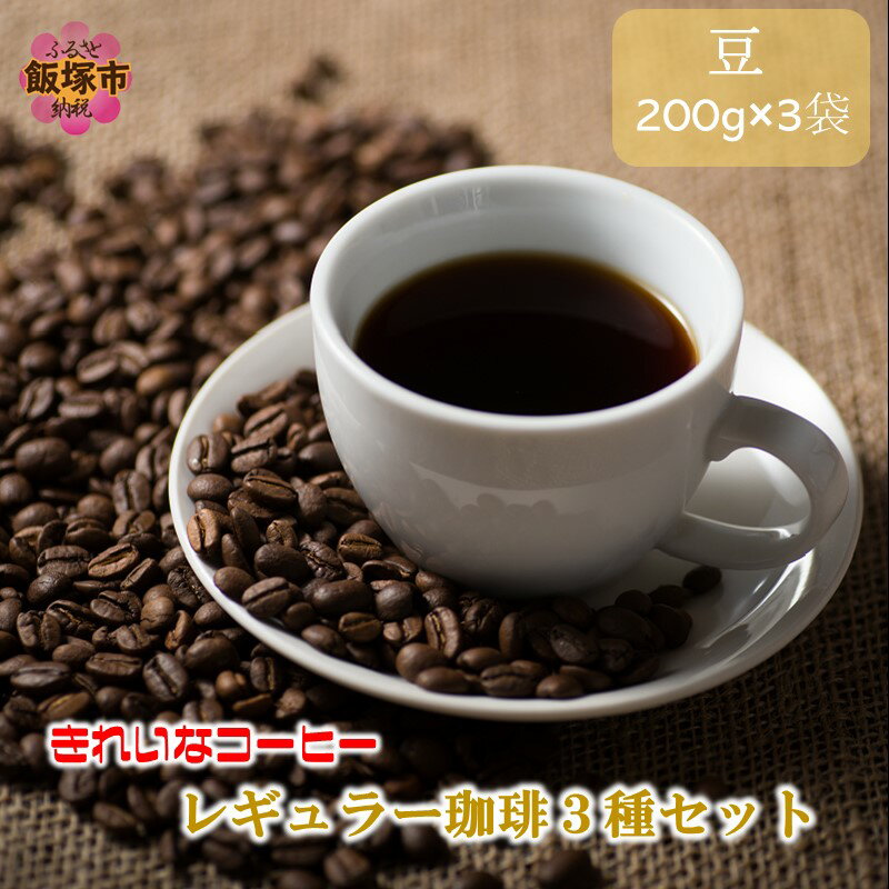 きれいなコーヒーレギュラー珈琲3種セット 豆 200g×3袋 コーヒー豆 セット 詰め合わせ オアシスブレンド スペシャルブレンド モカ 飯塚市 飯塚[A2-114][1204レビューCP]