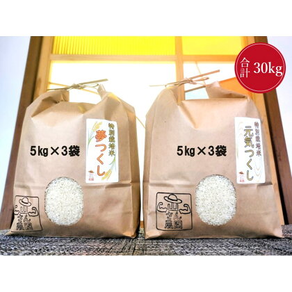 福岡県産米セット 特別栽培米 夢つくし(白米)5kg×3＆元気つくし(白米)5kg×3 米 福岡県産米 特別栽培米 特栽米 夢つくし 元気つくし 農家直産 田舎 お米 白米 精米 ごはん おにぎり 弁当 飯塚 30kg 【F-027】