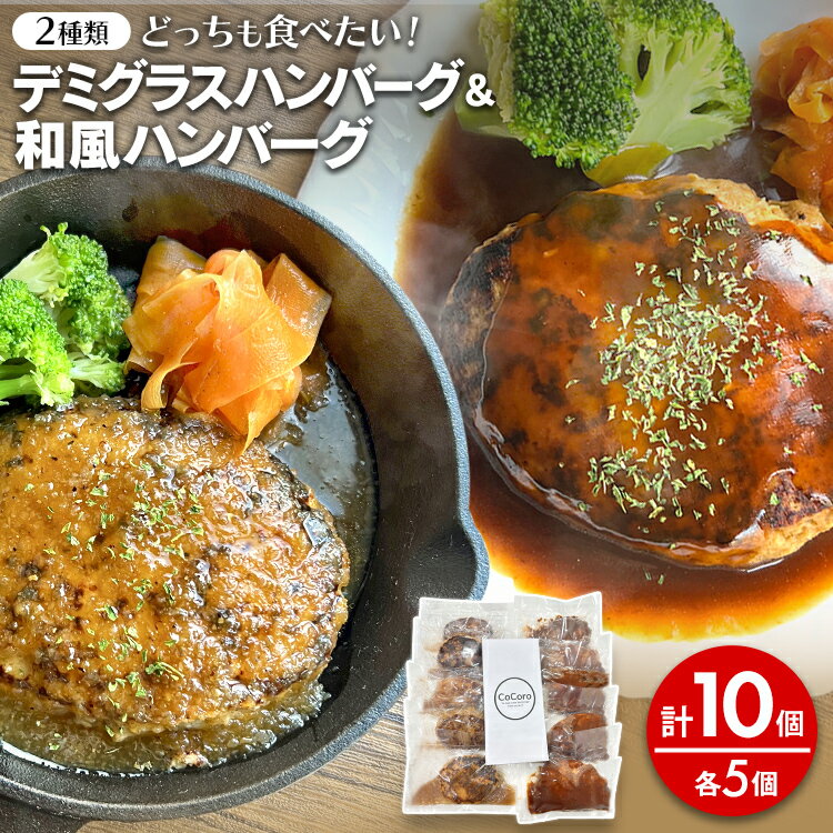どっちも食べたい デミグラスハンバーグ&和風ハンバーグ 各5個 10個 ハンバーグ 手ごね 和風 デミグラス 国産 晩御飯 おかず お弁当 冷凍 合挽 レンジ 温めるだけ レンチン 湯銭 二種 福岡 お土産 九州 福岡土産 福岡県