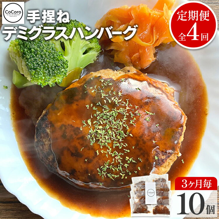 [定期便] 手捏ね デミグラス ハンバーグ (合計4回) ハンバーグ 手ごね デミグラス 国産 晩御飯 おかず お弁当 冷凍 合挽 レンジ 温めるだけ レンチン 湯銭 福岡 お土産 九州 福岡土産 福岡県