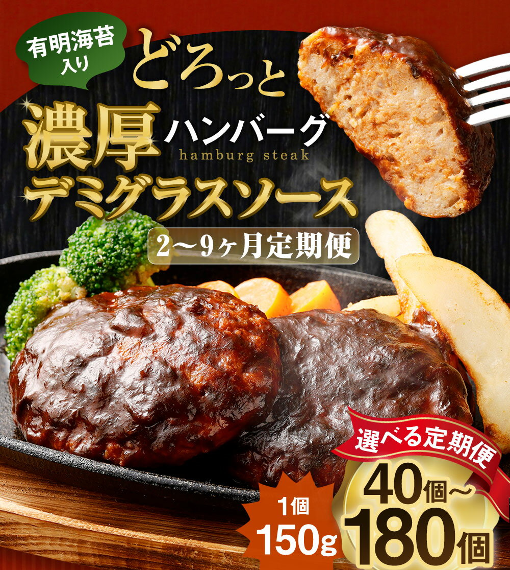 【ふるさと納税】【選べる定期便】贅沢 デミグラスソース 有明海苔入り ハンバーグ 2ヶ月/3ヶ月/4ヶ月/5ヶ月/6ヶ月/9ヶ月 1回につき150g×20個お届け レトルトハンバーグ 個食 小分け パック 惣菜 洋食 時短 簡単調理 有明海苔 冷凍 国産 送料無料