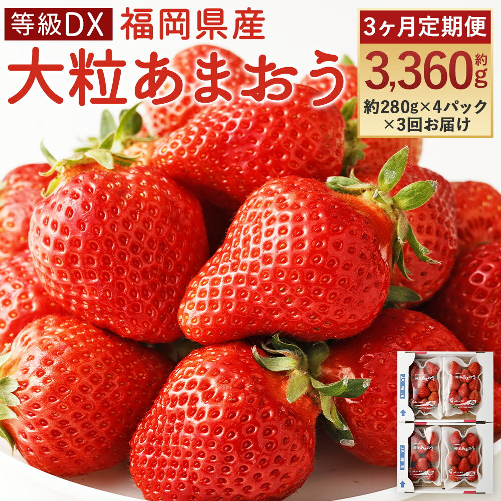 【ふるさと納税】【3ヶ月定期便】事前受付 大粒あまおう 等級DX 約280g×4パック×3回お届け 合計約3,360g 3ヶ月 定期便 いちご 苺 フルーツ 果物 先行受付 事前予約 福岡県産 冷蔵 送料無料【2025年1月上旬より順次発送予定】