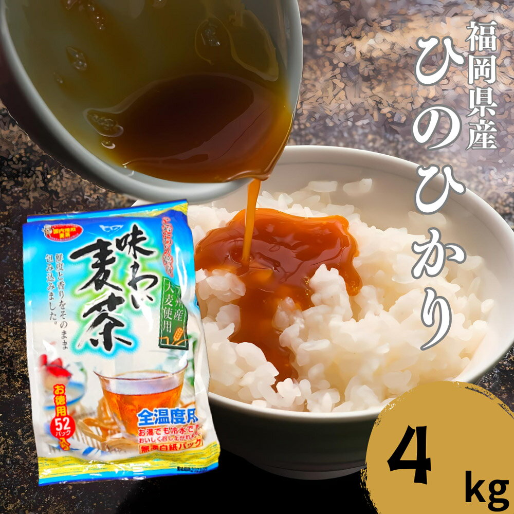 柳川のお米 ヒノヒカリ 4kg 麦茶 52パック セット 白米 米 令和6年産 お米 九州産 精米 麦茶パック お茶 福岡県 柳川市 送料無料