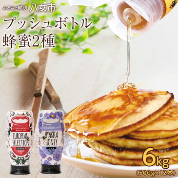 【ふるさと納税】かの蜂 プッシュボトル蜂蜜 2種セット 500g×12本 合計6kg | はちみつ ハチミツ 蜂蜜 ハニー 百花蜂蜜 ヨーロピアンブレンド プッシュボトル ワンタッチボトル お取り寄せ 八女市 福岡 九州 送料無料