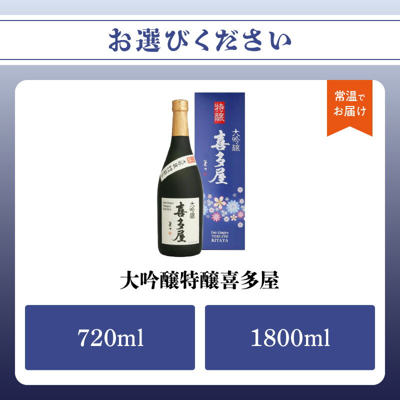 【ふるさと納税】大吟醸特醸喜多屋 選べる容量（720ml・1,800ml）【フルーティーな香りと繊細な味わいの大吟醸酒】 大吟醸 日本酒 地酒 辛口 冷酒