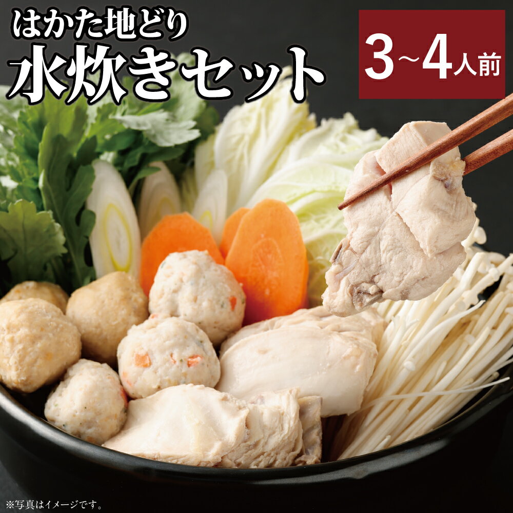 はかた地どり水炊きセット 3～4人前 スープ600g×2個 ぶつ切り300g つみれ200g ラー麦麺80g×2個 橙ポン酢200ml×1本 水炊き 鍋 セット 福岡県産 九州産 国産 冷凍 送料無料