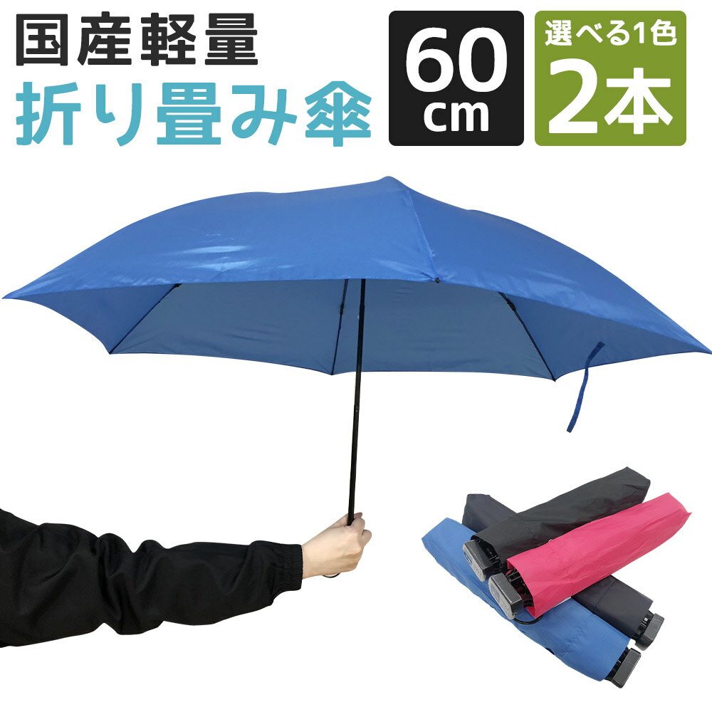 【ふるさと納税】雨晴兼用 国産軽量 折り畳み傘 2本 60cm 4色から選べる2色 ブラック/ネイビー/ピンク/ブルー 大きめ 折りたたみ傘 日傘 持ち運び UV90%カット 日本製 送料無料