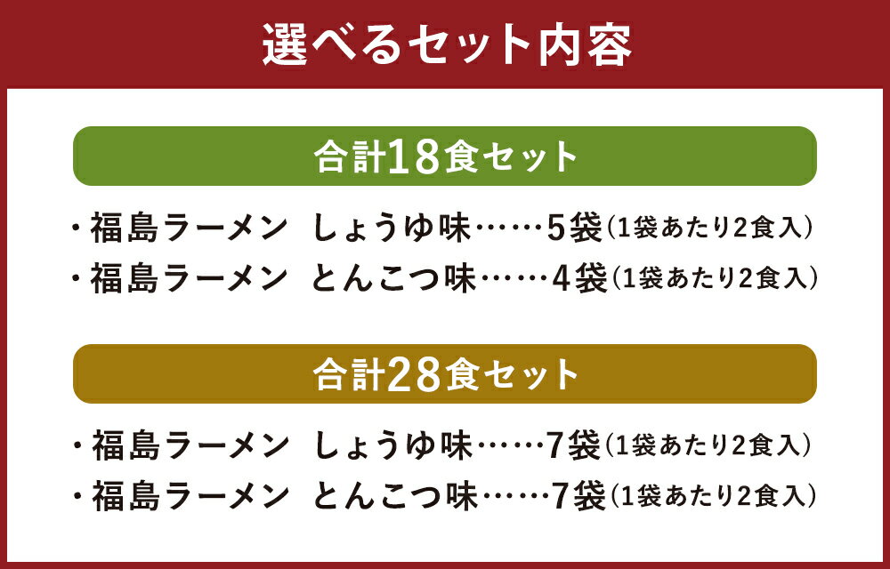 【ふるさと納税】福島ラーメン しょうゆ味・とんこつ味 詰め合わせセット 18食/28食 選べる内容量 2種類 セット スープ付き ラーメン ストレート 細麺 豚骨 醤油 筑後市 送料無料