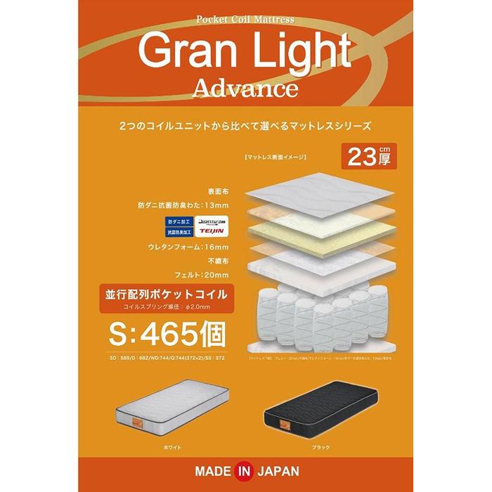 【ふるさと納税】シングル サイズ 国産 ポケットコイル マットレス グランライトアドバンス ホワイト | S シングル 厚さ23cm ポケットコイル 体圧分散 ...