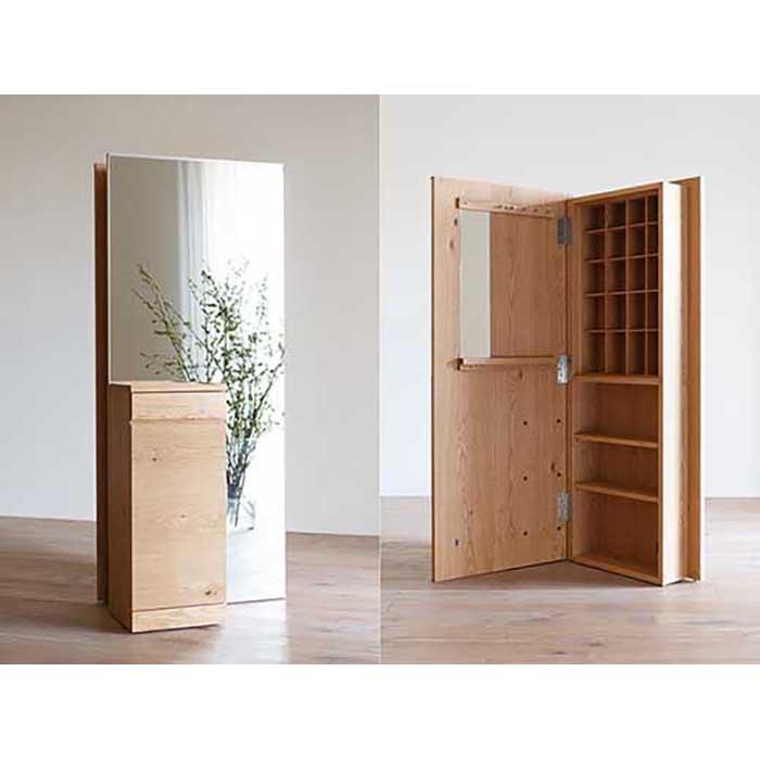 【ふるさと納税】CARAMELLA Storage Mirror (L) oak | 家具 隠せる 隠す収納 キッチンボード 大川市 完成品 引戸 キャビネット 収納 棚