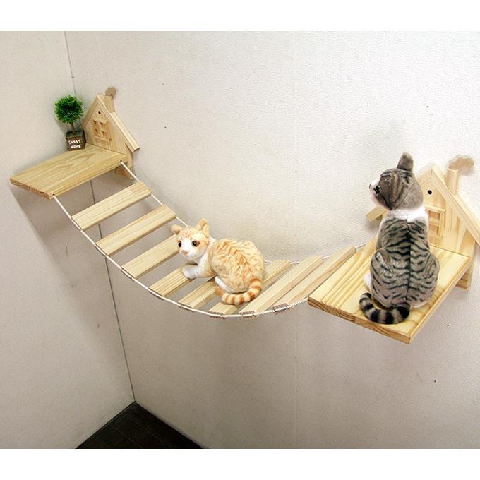 【ふるさと納税】ハンドメイド パイン材キャットウォーク 吊り橋 木製 キャットタワー 猫グッズ 猫用品