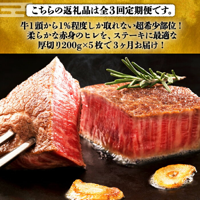 【ふるさと納税】【全3回定期便】博多和牛 厚切り ヒレ ステーキ 200g × 5枚《豊前市》【久田精肉店】 [VBK034]