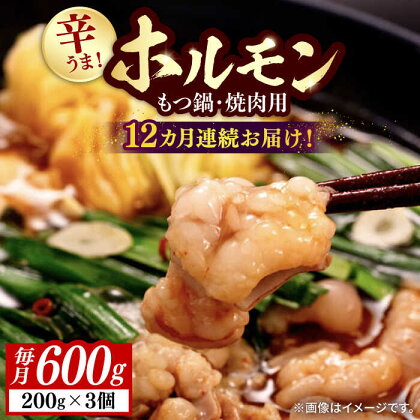 【全12回定期便】【やみつき辛うま！】もつ鍋・焼肉用 国産ホルモン 200g ×3《豊前市》【ますだ産業】[VBV005]