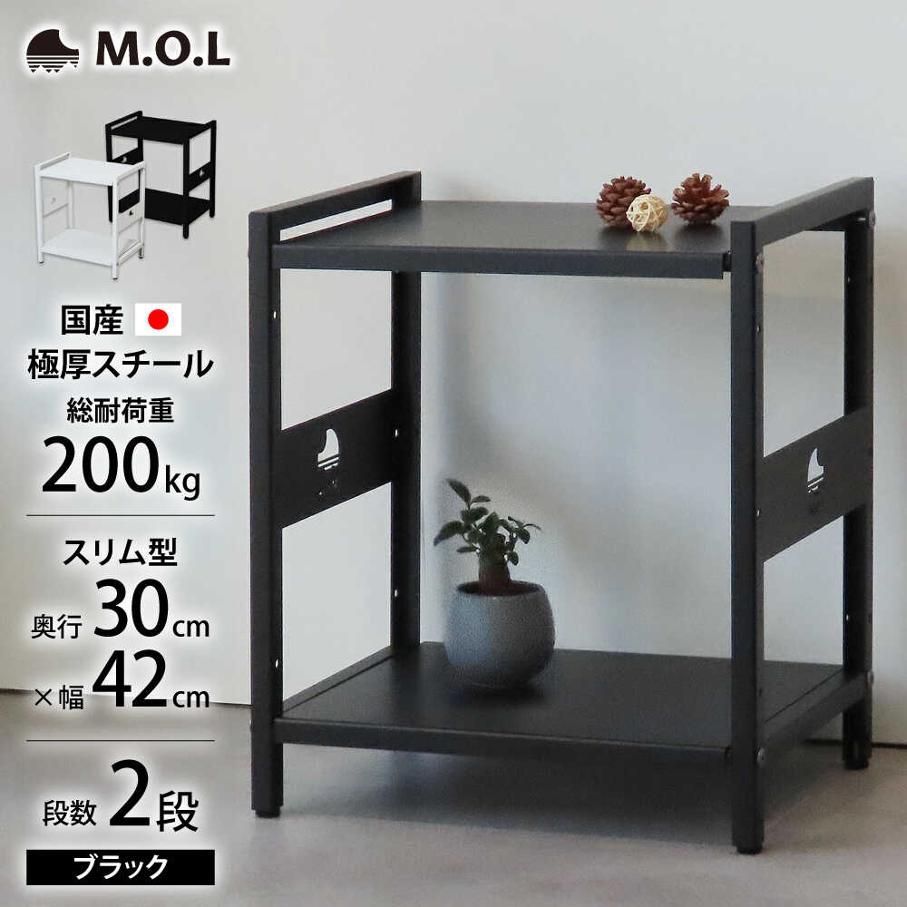 M.O.L アイアンシェルフ 2段 幅42cm×奥行30cm ブラック MOL-XS422(BK) [豊前市][ミナト電機工業株式会社]家具 棚 組み立て インテリア