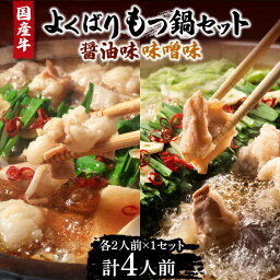 【ふるさと納税】国産牛 よくばりもつ鍋 セット 醤油味2人前&みそ味2人前（計4人前）〆はマルゴめん 福岡県産の米粉麺《豊前市》【株式会社マル五】[VCL035]