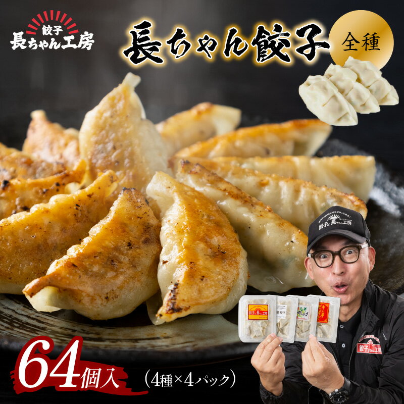 長ちゃん餃子全種4パック(64個入り) ぎょうざ ギョウザ ギョーザ 羽根つき セット 詰め合わせ 送料無料 ふるさと納税 餃子 冷凍 ふるさと納税 惣菜 福岡県中間市 [008-0005]