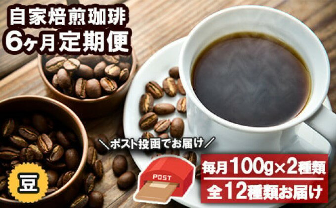 【ふるさと納税】コーヒー 定期便 6ヶ月 自家焙煎 Morrow珈琲 100g×2種 豆　【定期便・小郡市】