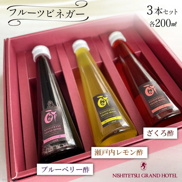 【ふるさと納税】フルーツビネガー 200ml × 3本 セット [西鉄グランドホテル 福岡県 筑紫野市 12004] 果実酢 ビネガー 酢 フルーツ酢 飲む酢 飲むお酢 飲み比べ ブルーベリー酢 レモン酢 ざくろ酢