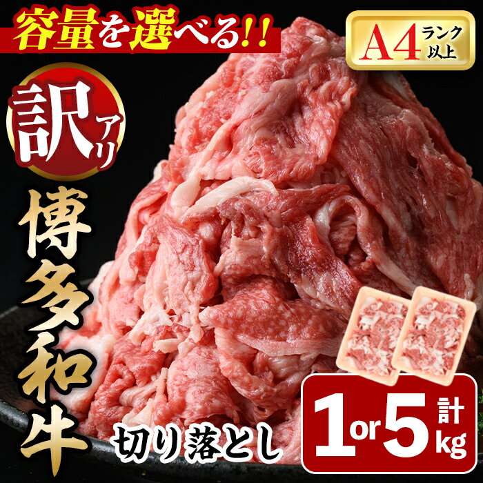 [容量を選べる!・訳あり]博多和牛切り落とし(計1kg or 計5kg) 牛肉 黒毛和牛 国産 化粧箱 贈答 ギフト プレゼント 小分け [離島配送不可][ksg0290・ksg0520][MEATPLUS]