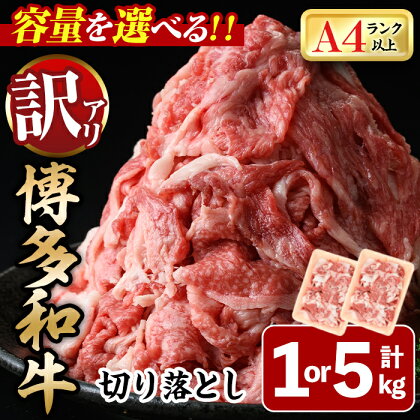 ＜容量を選べる！・訳あり＞博多和牛切り落とし(計1kg or 計5kg) 牛肉 黒毛和牛 国産 化粧箱 贈答 ギフト プレゼント 小分け ＜離島配送不可＞【ksg0290・ksg0520】【MEATPLUS】