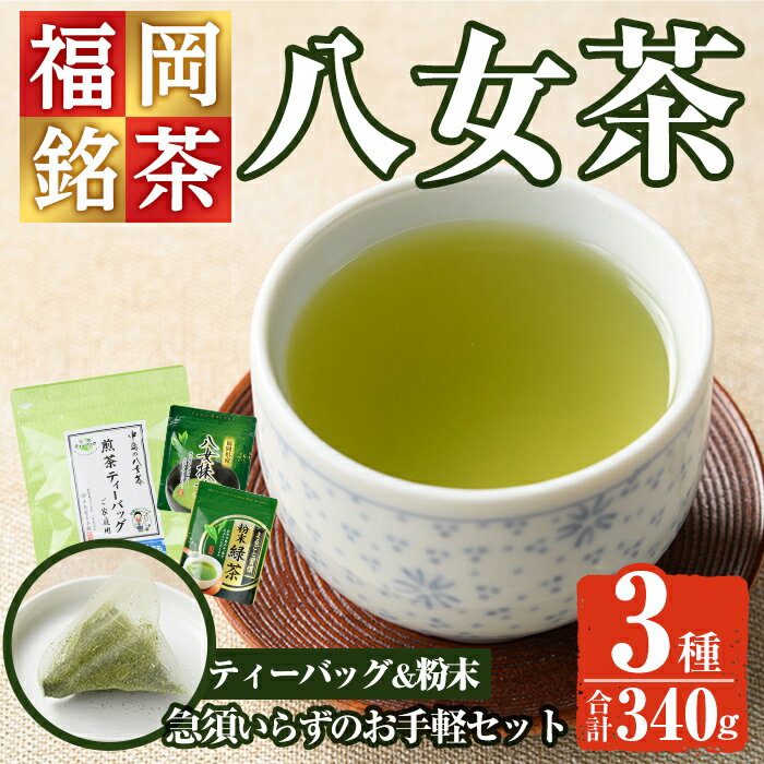 福岡銘茶八女茶 急須要らずのお手軽セット(便利なチャック付)(合計340g) お茶 緑茶 煎茶 ティーバッグ 水出し 粉末茶 抹茶 常温 常温保存[ksg0357][マル五]