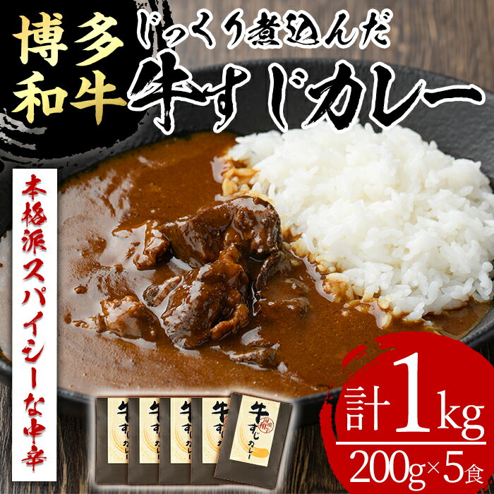 博多和牛 牛すじカレー(計1kg・200g×5食)カレー 博多和牛 牛肉 黒毛和牛 牛すじ 国産 レトルト レトルトカレー 中辛 常温 常温保存[離島配送不可][ksg1387][マル五]