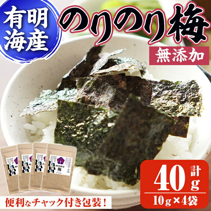 【ふるさと納税】梅干しと有明海産海苔がコラボ！のりのり梅(計40g・10g×4袋) 福岡県産 有明のり のり 味海苔 味のり 味付き 南高梅 赤しそ 無添加 おにぎり ふりかけ おつまみ 常温 常温保存【ksg1390】【朝ごはん本舗】