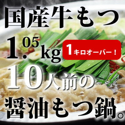 国産牛もつ1kgオーバー!和風醤油もつ鍋10人前[牛もつ1.05kg/和風醤油スープ付][配送不可地域:離島]