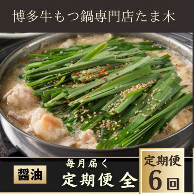 【ふるさと納税】【毎月定期便】【博多牛もつ鍋専門店たま木】牛もつ鍋セット醤油味(2〜3人前) 牛もつ肉400g全6回【配送不可地域:離島】【4057677】