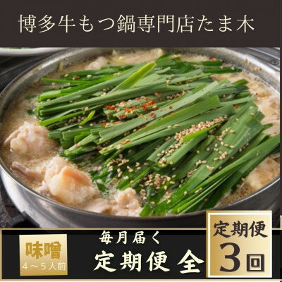【ふるさと納税】【毎月定期便】【博多牛もつ鍋専門店たま木】牛もつ鍋セット みそ味(4〜5人前)牛もつ肉800g全3回【配送不可地域:離島】【4057703】
