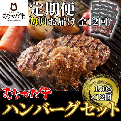 【毎月お届け】むなかた牛ハンバーグ12個セット 12ヶ月定期便【すすき牧場】_HB0143 送料無料