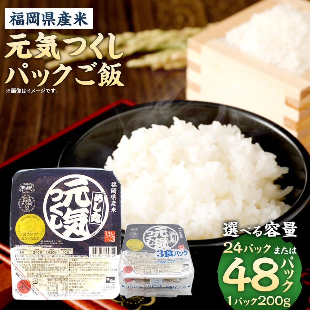 【ふるさと納税】＜選べる 容量＞福岡県産米 無添加「元気つくし」パックご飯 48パック または 24パック 1パック200g 福岡県産 九州産 酸味料不使用・無添加 レトルトご飯 パックごはん インスタント ご飯パック レンチン 国産 米 ご飯 ライス 非常食 備蓄 常温 送料無料のサムネイル