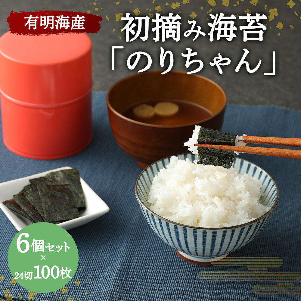 【ふるさと納税】有明海産 初摘み海苔 「のりちゃん」 6個セット 6缶セット 24切 100枚 板のり4.1枚 乾しのり ご飯 朝食 小さいサイズ おつまみ 福岡県産 福岡有明のり 送料無料