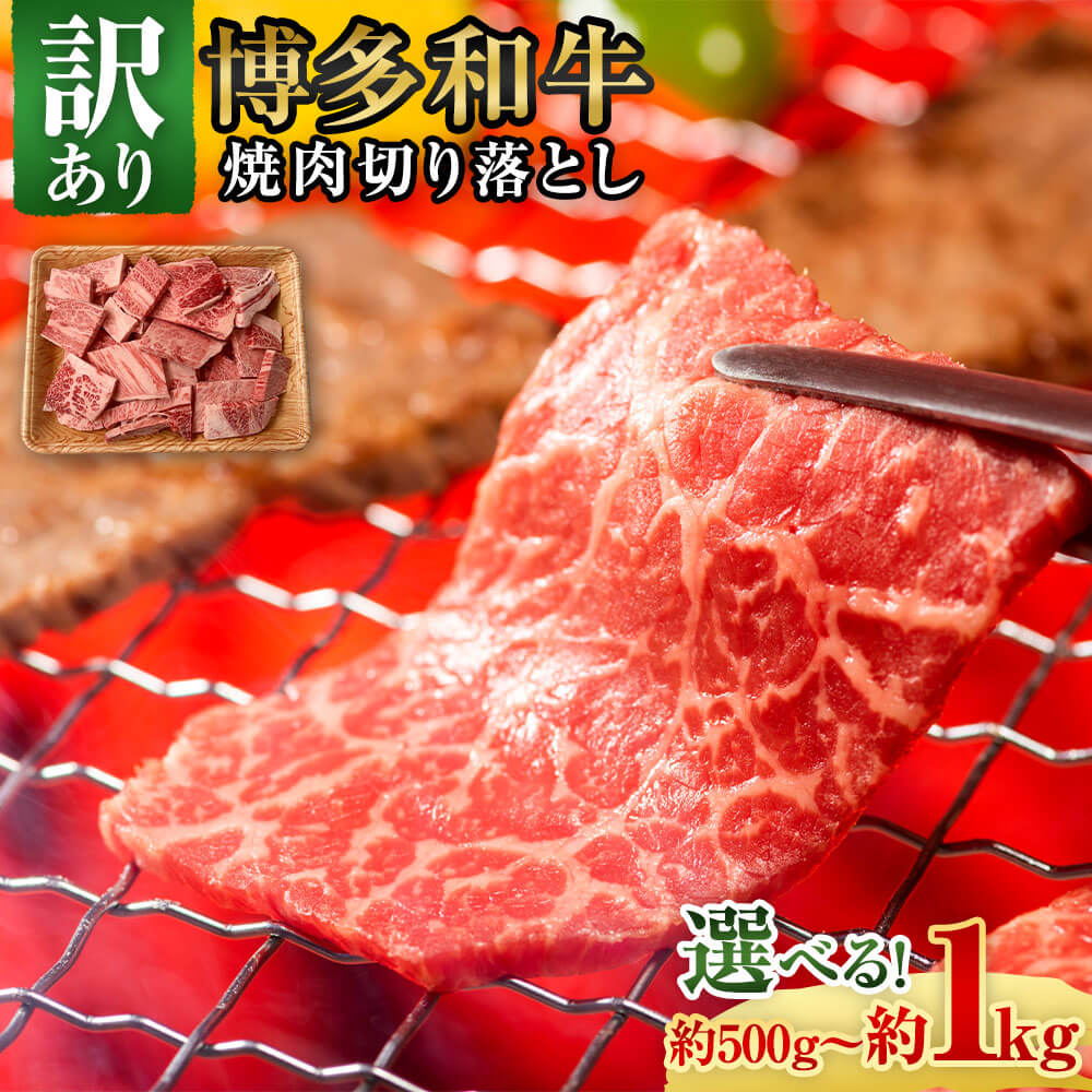 [選べる容量]訳あり!博多和牛 焼肉 切り落とし 合計約1kg または 約500g 1パック約500g 国産 九州産 福岡県産 黒毛和牛 肩ロースまたはバラ お取り寄せ 牛肉 切落し 切り落し 焼き肉 BBQ お肉 冷凍 送料無料