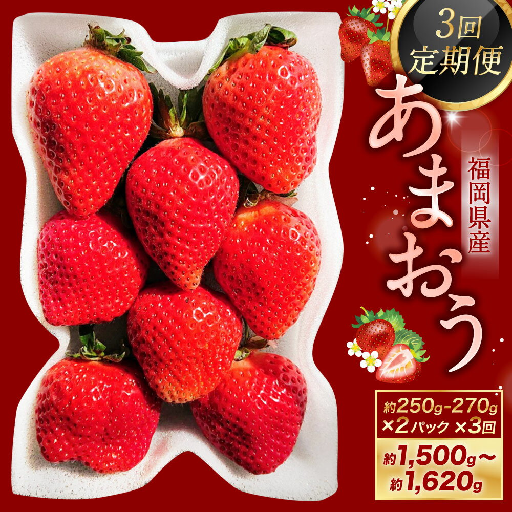 【ふるさと納税】【3ヶ月定期便】あまおう 1回あたり2パック 1パック約250～270g 1ヶ月毎 3回 計6パック（2パック×3回） いちご イチゴ 苺 くだもの 果物 果実 フルーツ 冷蔵 福岡県産 国産 九州 福岡県 太宰府市 送料無料 【2026年2月上旬～4月上旬発送予定】