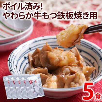 ボイル済み！やわらか牛もつ鉄板焼き用 5パック 九州 お取り寄せ 非常食 備蓄 防災 保存食 常温保存 レトルト食品 煮込み 5食