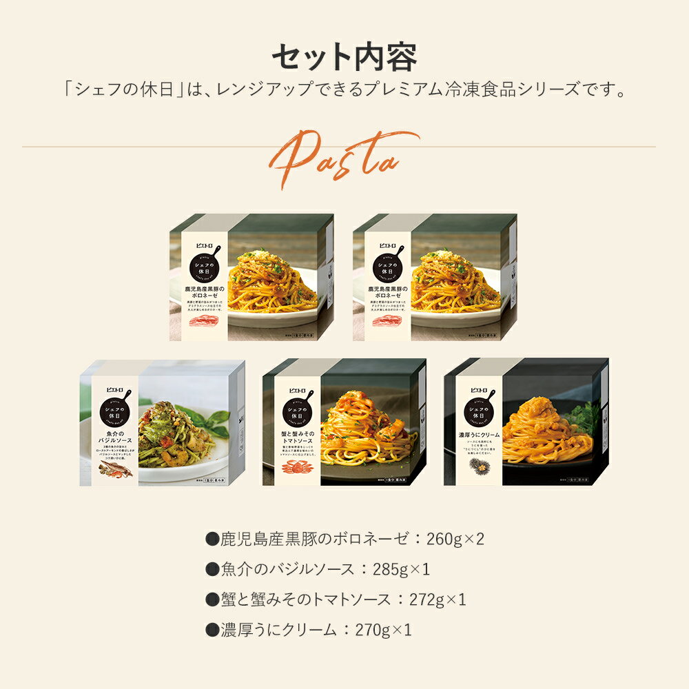 【ふるさと納税】ピエトロ プレミアム冷凍パスタ5食セット 5食分 シェフの休日 冷凍 パスタ セット 詰め合わせ 食べ比べ 冷凍パスタ 送料無料