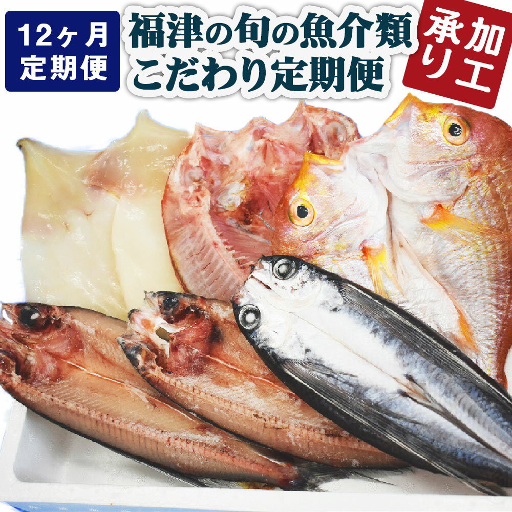 [加工承り][年12回毎月定期便] 福津の旬の魚介類こだわり定期便 魚 魚介類 牡蠣 イカ サザエ 真鯛 干物 セット 定期便 地魚 コウイカ アオリイカ 定期便 新鮮 冷蔵 冷凍 福津市産 送料無料 [F6460]