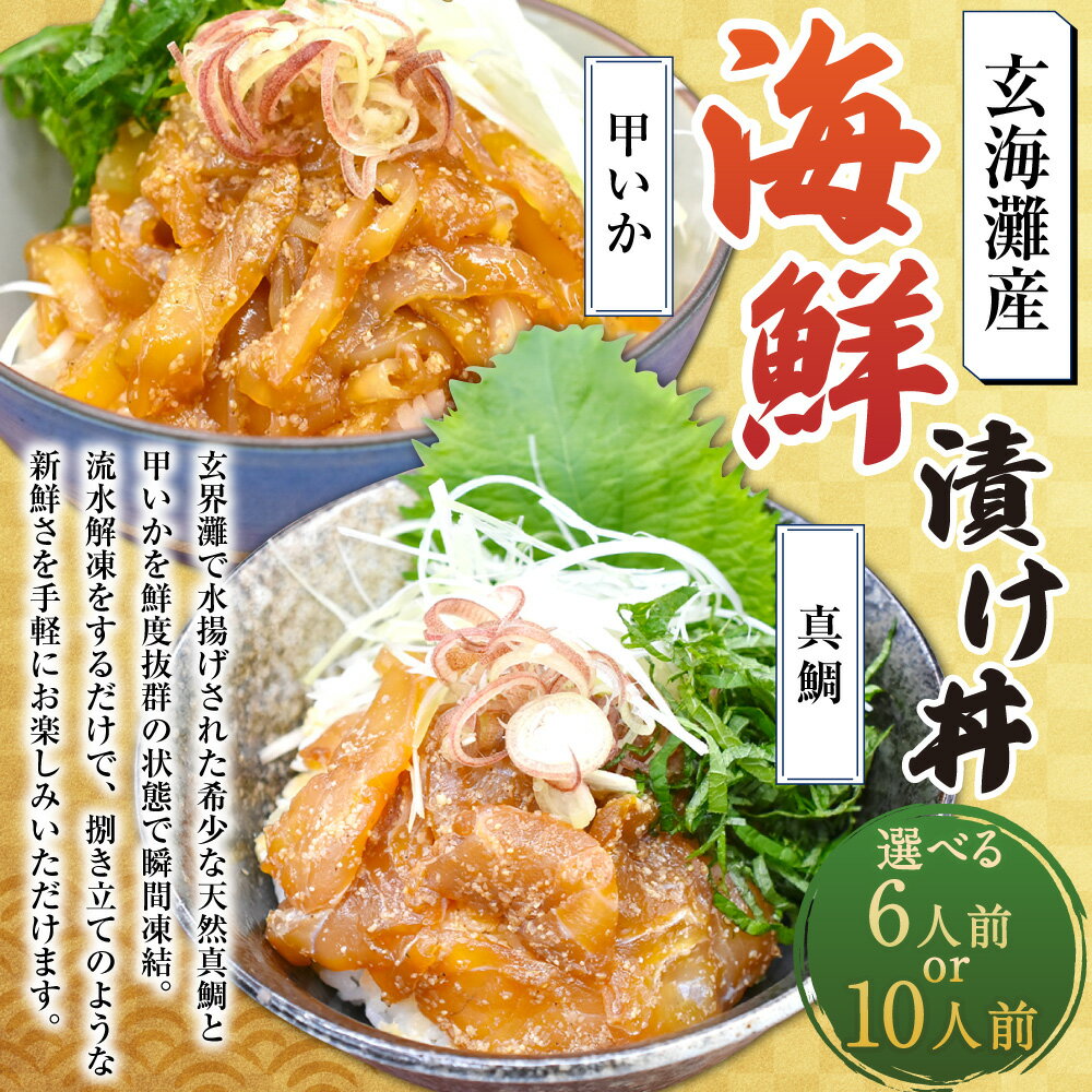 【ふるさと納税】＜選べる内容量＞玄界灘産 海鮮 漬け丼 の素セット 天然真鯛 甲いか 6人前（各3人前）・10人前（各5人前） ★1人前ずつ個包装 真鯛 鯛 イカ いか 切身 マダイ タイ 魚 さかな 魚介類 冷凍 国産 福岡県 福津市 送料無料 [G0167r] [G0168r]