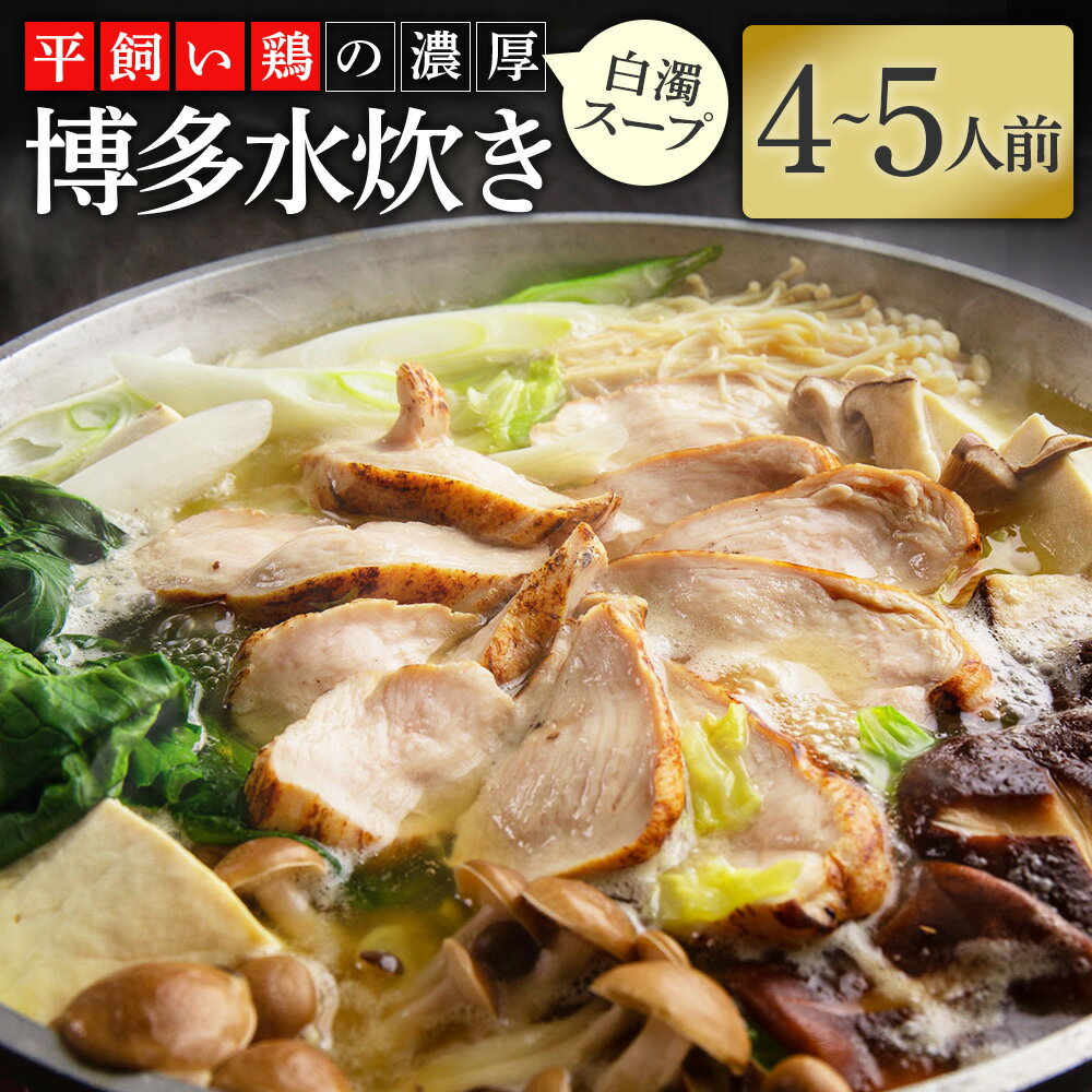 【ふるさと納税】奥様もうっとり 平飼い鶏の濃厚白濁スープ 博多 水炊き 4〜5人前 スープ 鶏つくね 鶏ぶつ切り 鶏むね炙り 薬味 香辛料 (ぽん酢・塩・柚子胡...