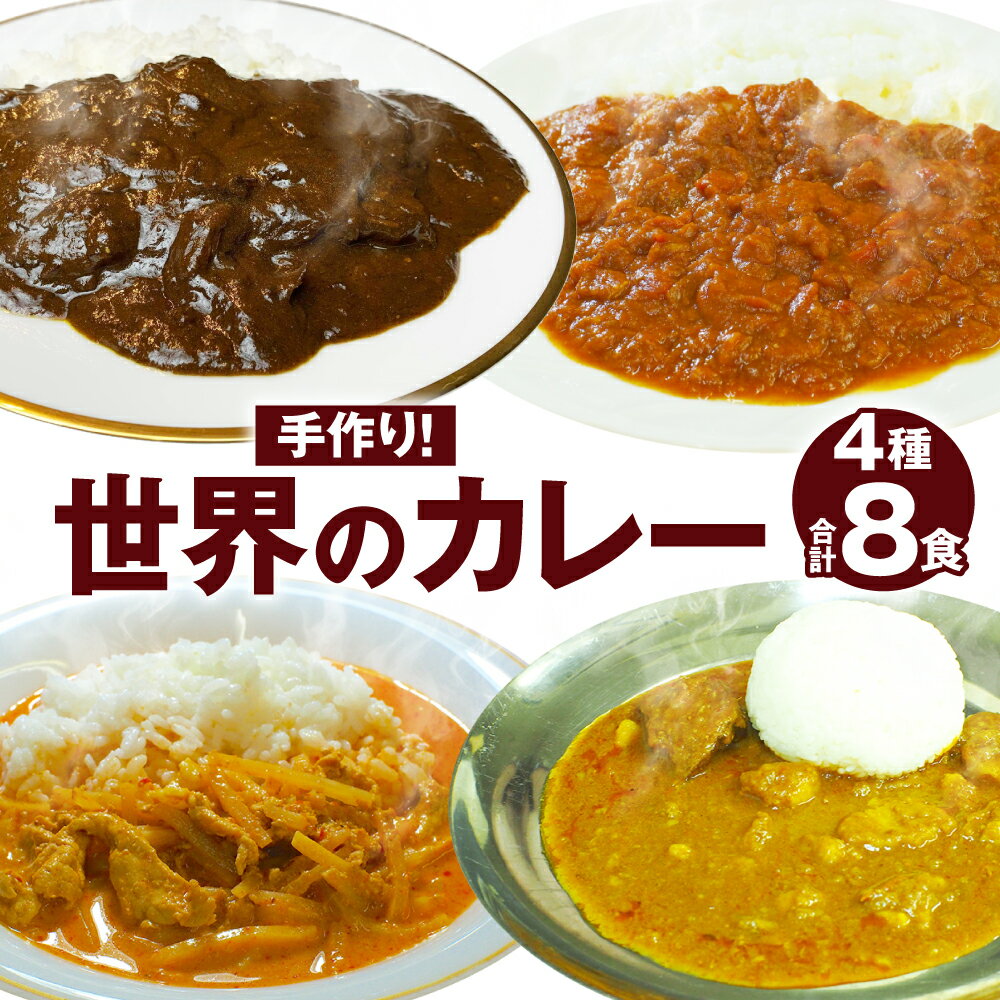 手作り！世界のカレー4種セット 各2食 合計8食 欧風カレー トマトカレー タイカレー インドカレー カレー カレーライス 惣菜 レトルト 常温 食品 お取り寄せ グルメ 福岡県 福津市 送料無料 [F4227]