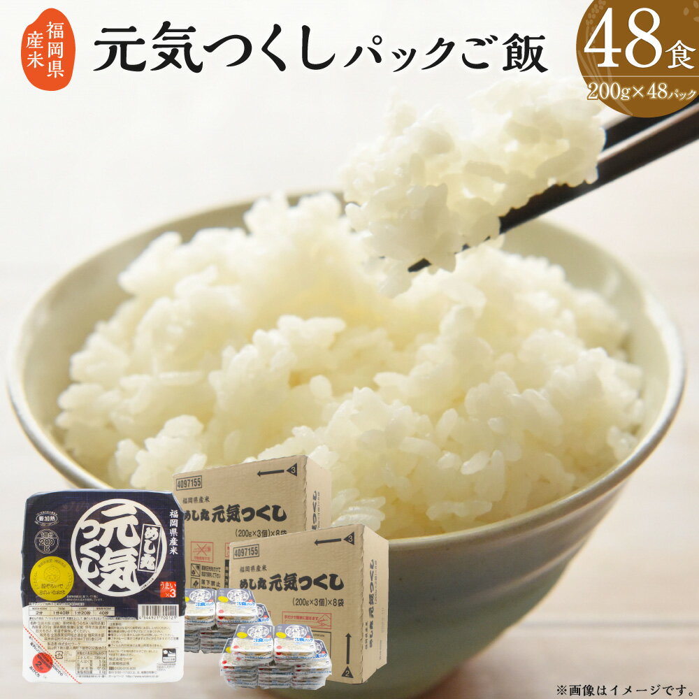 福岡県産米 無添加 元気つくし パック ご飯 200g×48パック パックごはん 米 白米 ごはん ライス 保存食 備蓄 一人暮らし 送料無料 [F2309]