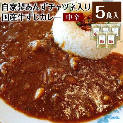 シェフ自慢のあんずチャツネ入り国産牛すじカレー【中辛】5食 230g×5袋 辛みスパイス5袋 自家製カレー スパイス お店の味 冷凍 送料無料 [F4483]