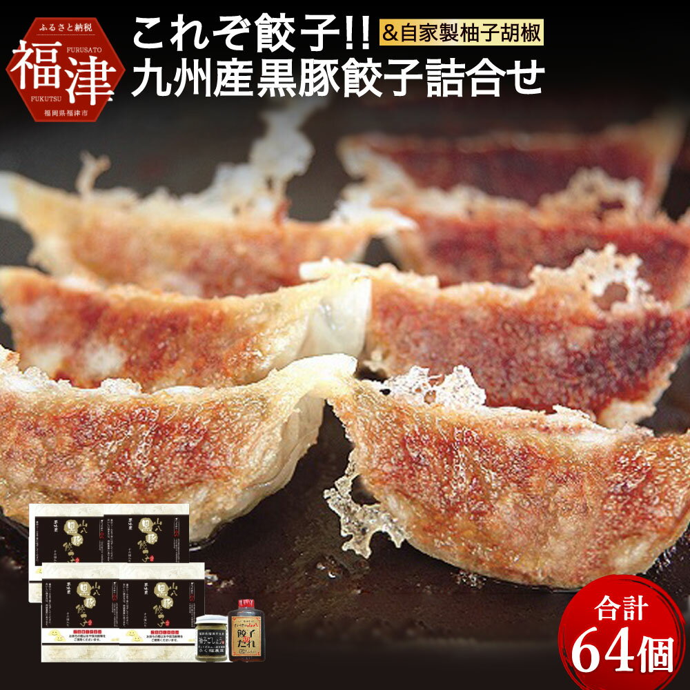 【ふるさと納税】これぞ餃子！！ 九州産黒豚餃子詰合せ (福津の極み認定商品)＆自家製柚子胡椒 16個×4パック 合計64個 特製たれ 柚子胡椒 付き 福津の極み認定商品 冷凍 豚 黒豚 餃子 ぎょうざ ギョーザ 惣菜 中華 送料無料 [F3211]