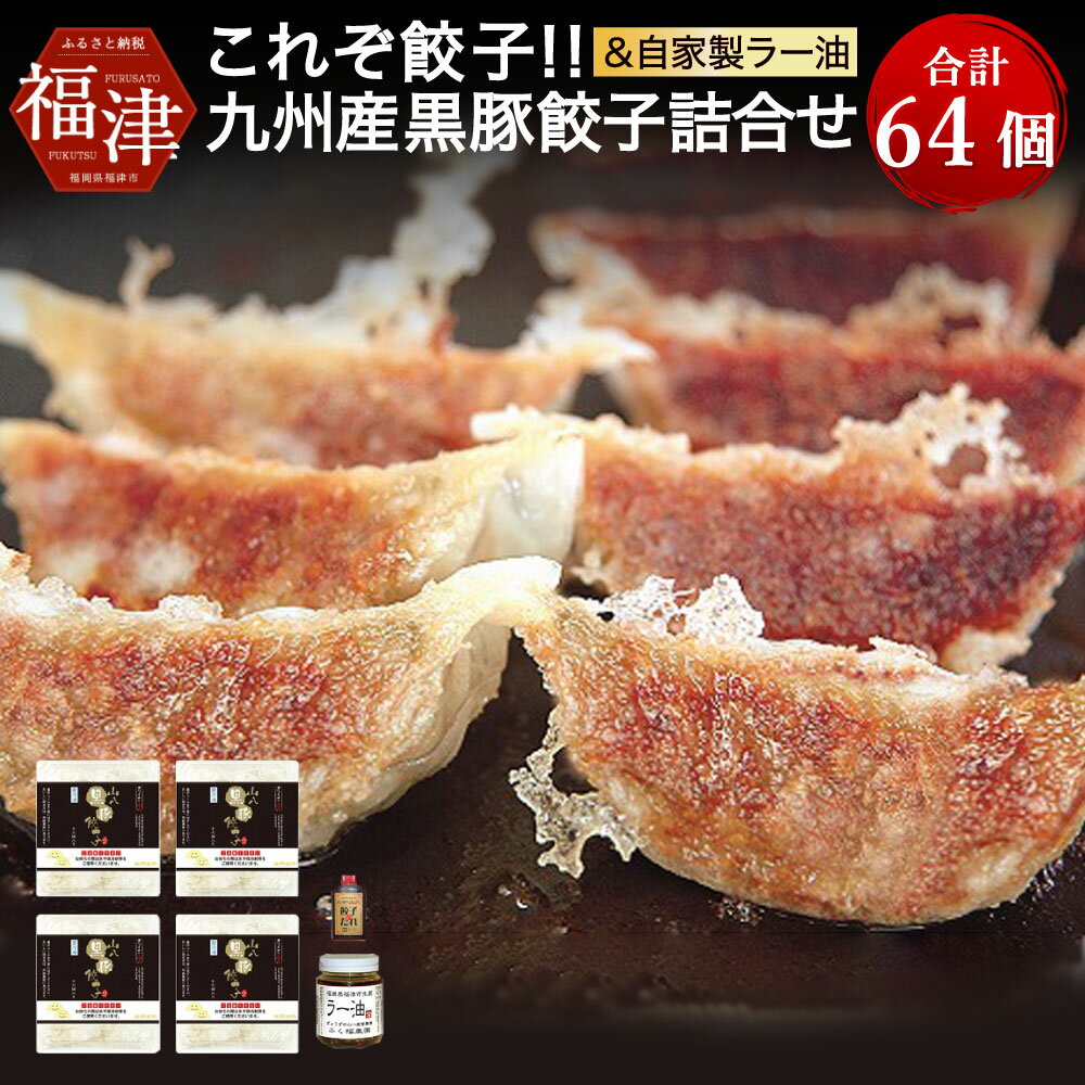 これぞ餃子!! 九州産黒豚餃子詰合せ (福津の極み認定商品) & 自家製ラー油 16個×4パック 合計64個 特製たれ ラー油 付き 福津の極み認定商品 冷凍 豚 黒豚 餃子 ぎょうざ ギョーザ 惣菜 中華惣菜 中華 国産 送料無料 [F4383]