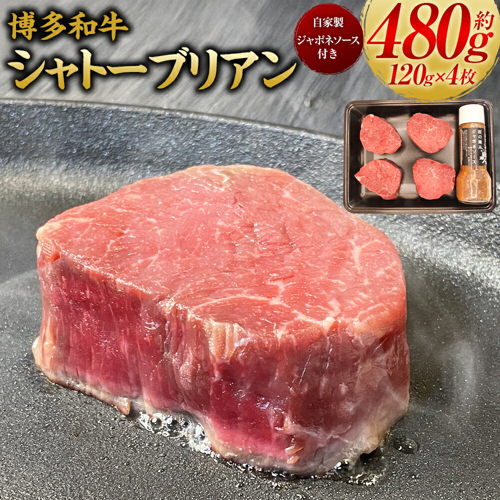 【ふるさと納税】 【博多和牛】シャトーブリアン 120g×4枚 (自家製 ジャポネソース付) 肉 お肉 希少部位 牛ヒレ肉 ステーキ肉 高級 赤身 和牛ステーキ 牛肉 冷凍 送料無料 福岡県 うきは市