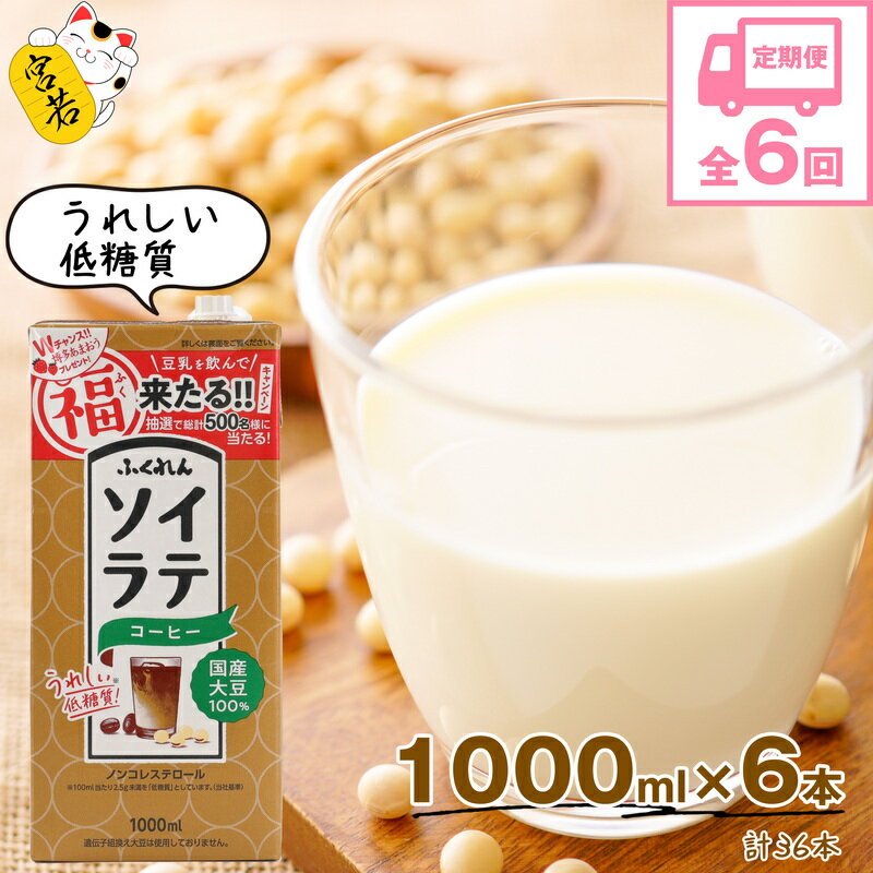 【ふるさと納税】【6ヶ月連続定期便】豆乳 国産 ソイラテコーヒー 1000ml 6本 6回（6ヶ月） 計36本 紙パック 豆乳 コーヒー 大豆飲料 カフェ 豆乳ラテ ソイラテ ドリンク 国産大豆 イソフラボン 低糖質 九州 福岡県 送料無料 M436P ふくれん