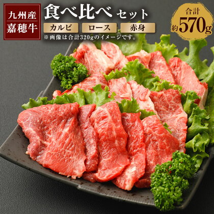 嘉穂牛 食べ比べセット 3種 合計約570g カルビ ロース 赤身 国産 九州産 牛肉 冷蔵 送料無料