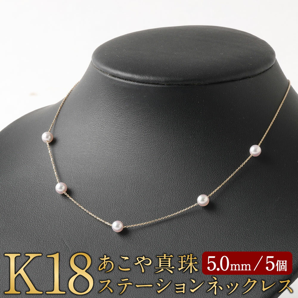 【ふるさと納税】K18 あこや真珠 ステーション ネックレス 5.0mm 5個 アジャスター付き 国産 日本産 パールネックレス 冠婚葬祭 フォーマル 入学式 卒業式 成人式 母の日 ギフト ジュエリー アクセサリー レディース 送料無料